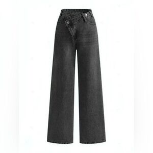 Asymmetric Waist Wide-Leg Jeans - Commense